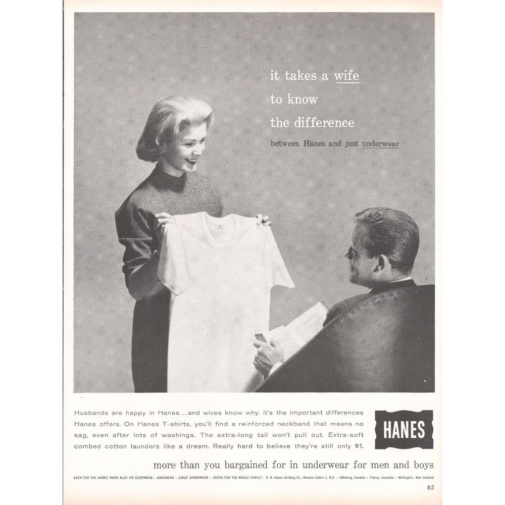 1960 Hanes Underwear Sexist Vintage Print Ad It Takes a WIFE Wall Art Photo
